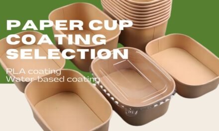 What type of coating is applied to paper cups and food trays to make them water-resistant and durable?
