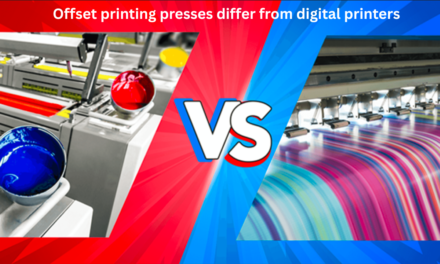 How do offset printing presses differ from digital printers in terms of functionality and output?