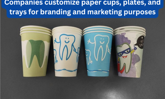 How do companies customize paper cups, plates, and trays for branding and marketing purposes?