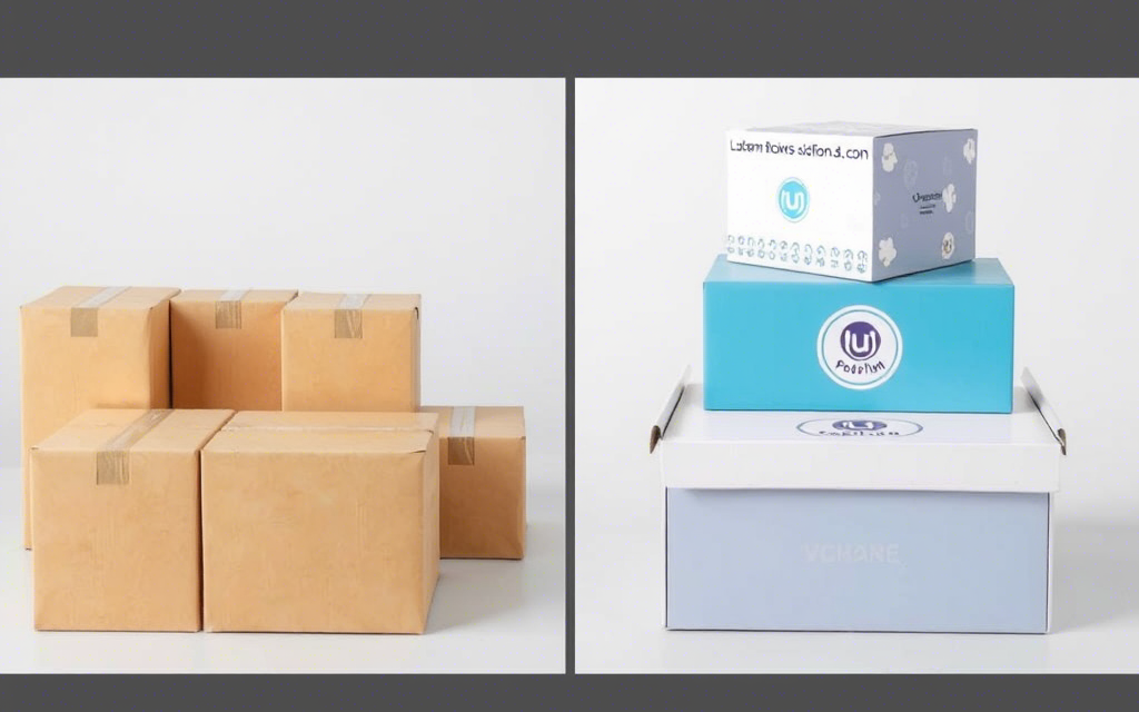 What is the difference between custom and stock packaging boxes in terms of production and cost?