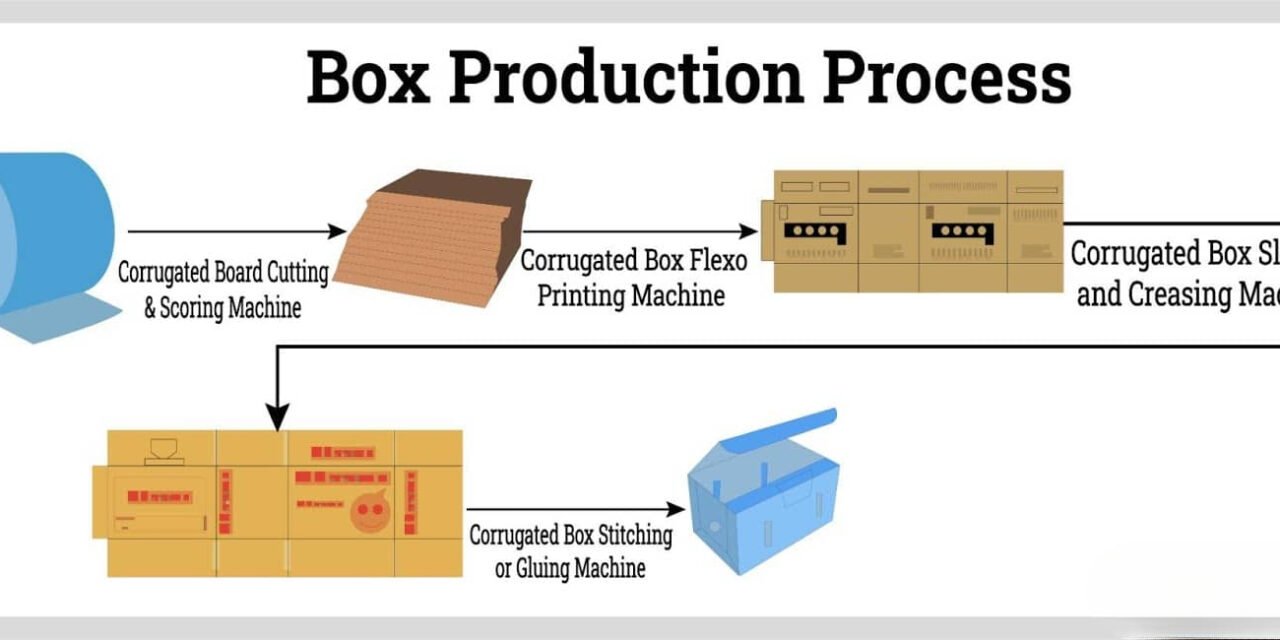 What is the process of manufacturing corrugated boxes, from raw materials to finished products?
