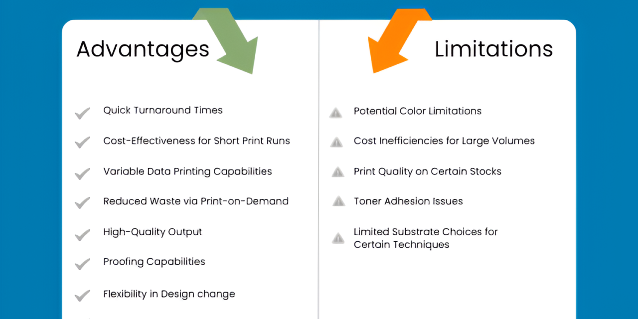 What are the cost advantages and limitations of digital printing compared to traditional printing for large-scale projects?